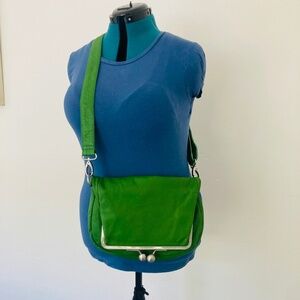 Sticks and Stones Amsterdam Green Leather Red Interior Crossbody Bag Multi Clips